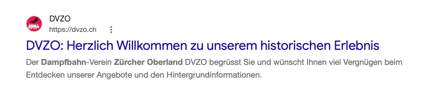 Screenshot: ein Beispiel für ein Google Suchergebnis über Dampfbahn